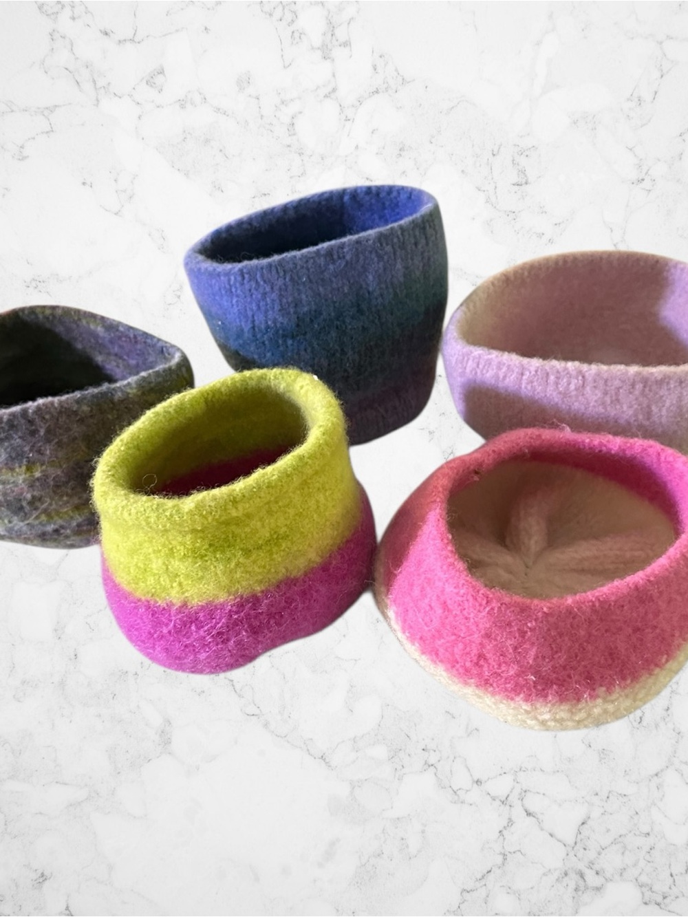 🪺 Hand Crafted Bright Felted Bowls or Vessels - Pink, Blue, Purple, Green, Cream